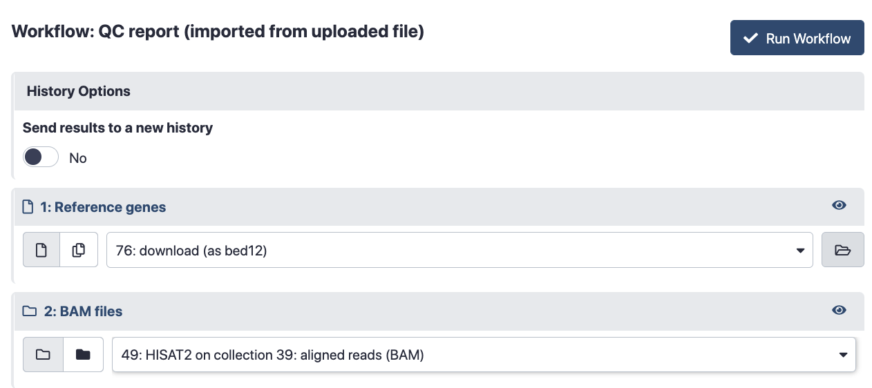 Correct parameters for running the RNAseq QC workflow